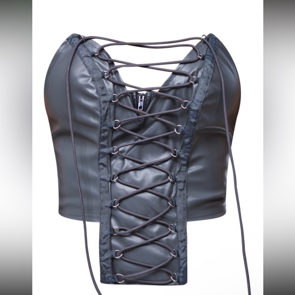 Gray Lace-Up Corset Top